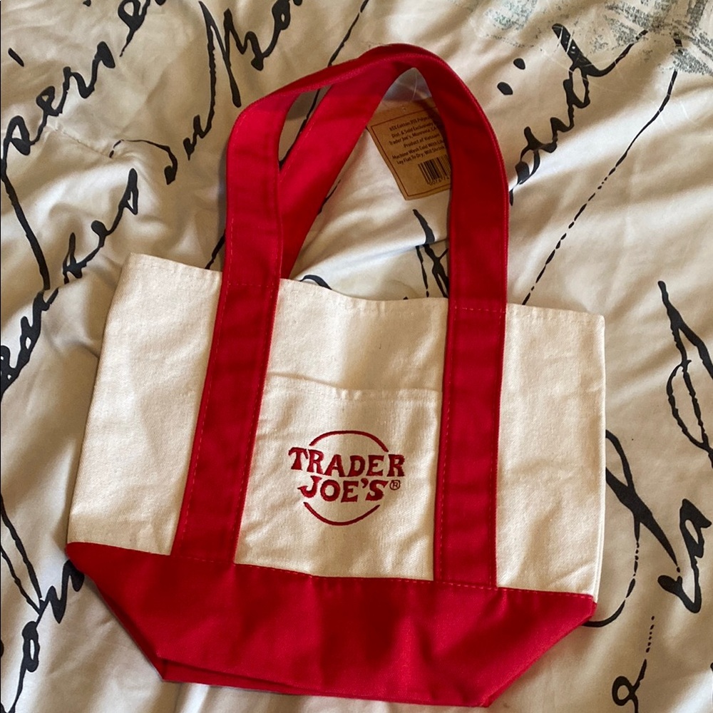 TRADER JOES Red and Cream Tote Bag